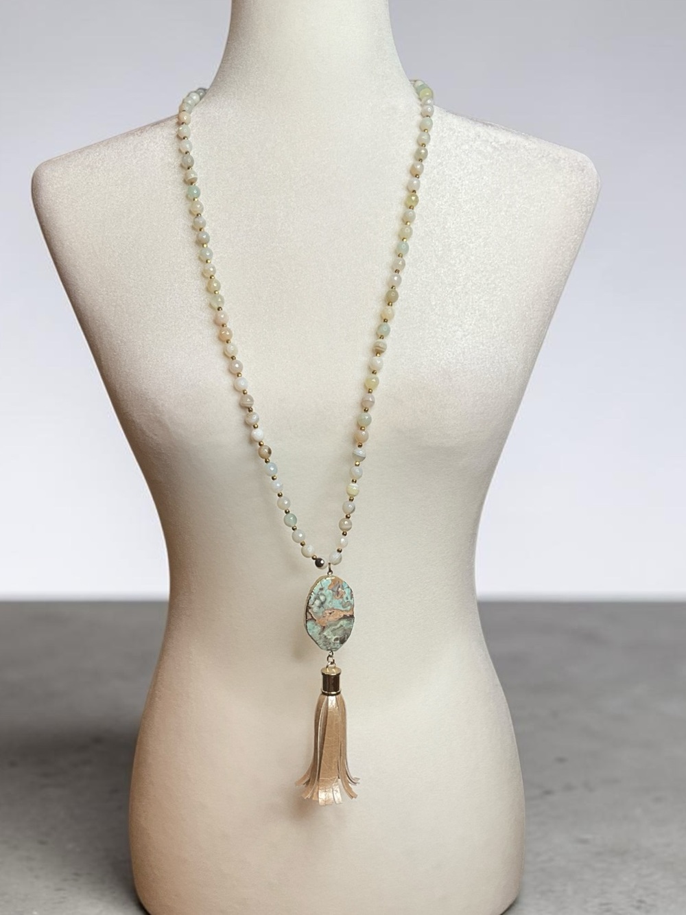 Beaded Tassel Pendant Necklace - Aqua Multi